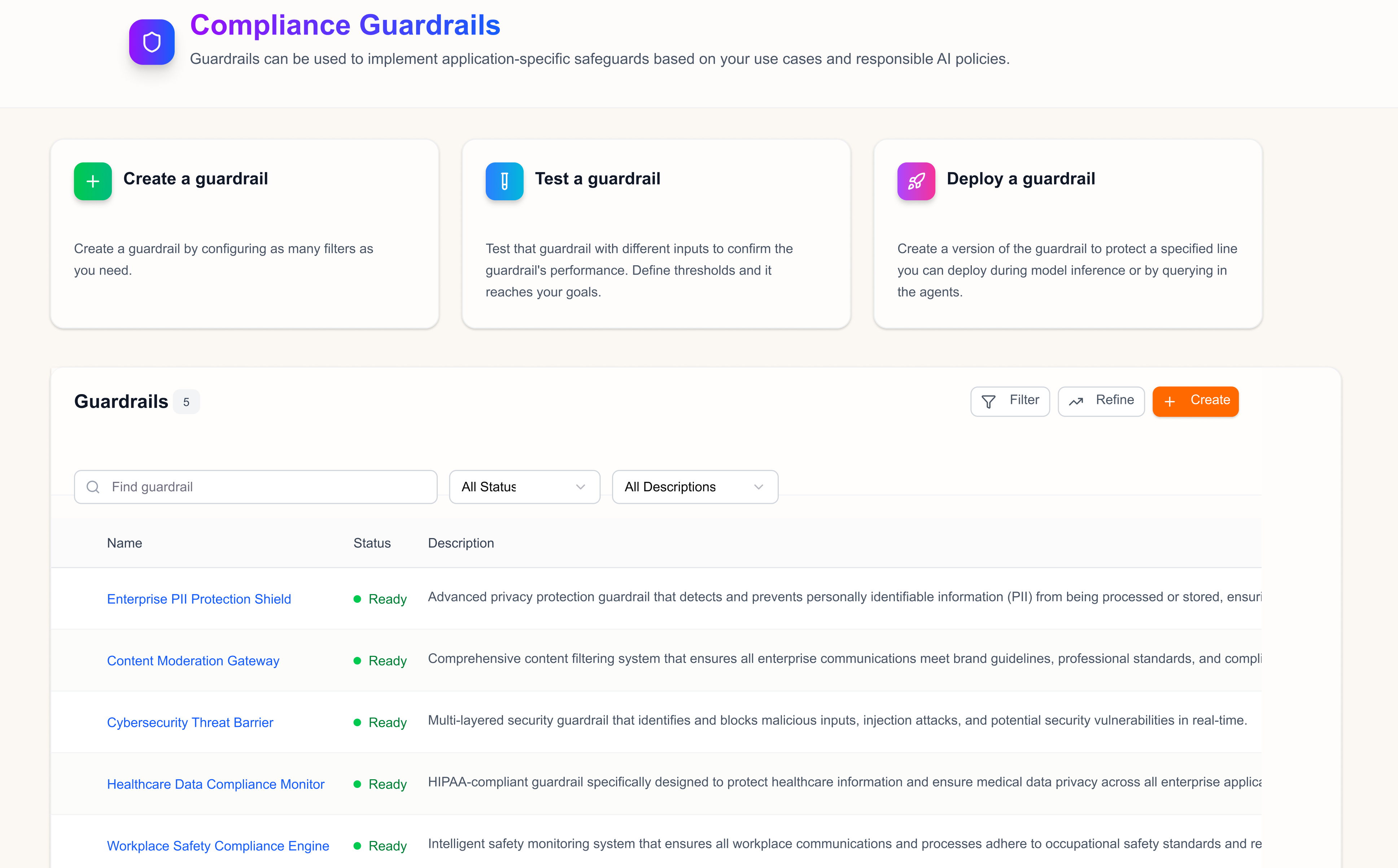 Compliance guardrails interface